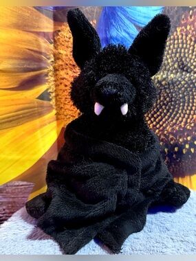 Vintage Ganz Halloween Bat Black Fuzzy Bat 🦇